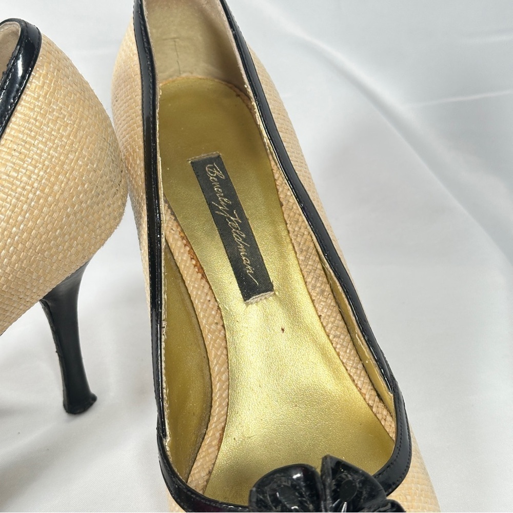 Beverly Feldman Raffia Peep Toe Heels Flower Rosette Coastal Grandma Size 9 - Picture 5 of 16
